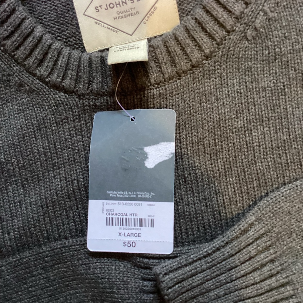 XL St. John's Bay  Men Crewneck Long Sleeve Sweater Charcoal Htr NEW!! - Picture 5 of 7